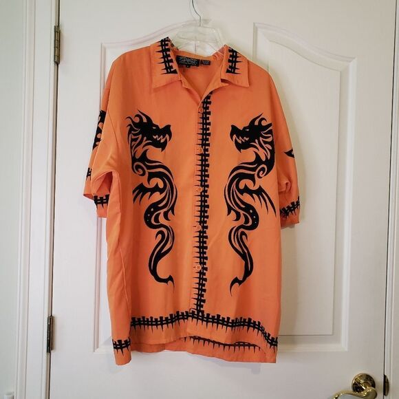 Dragonfly Orange Twin Dragon Print Shirt - Picture 1 of 5